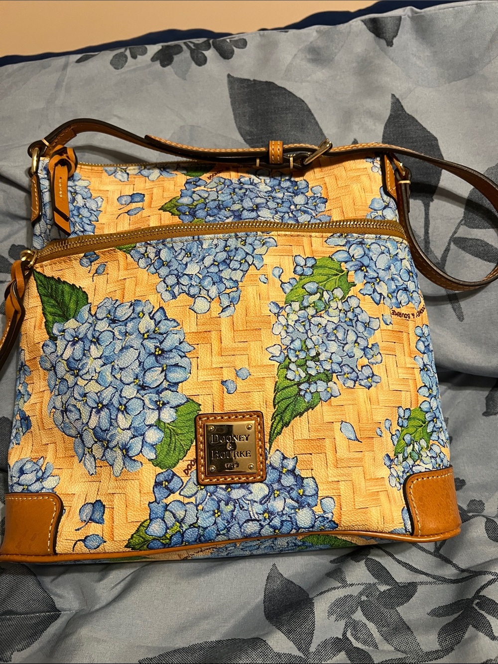 Dooney & Bourke Yellow Crossbody with Blue Hydrangea Print